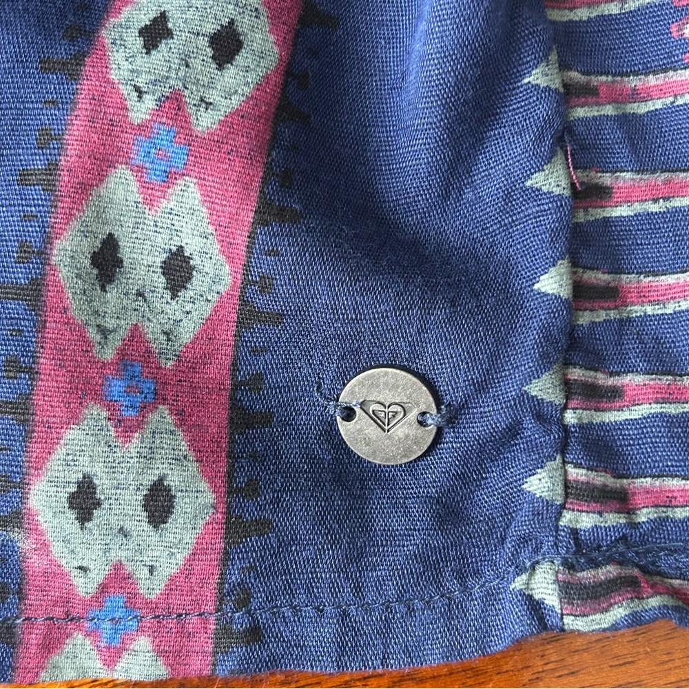 Roxy Navy Print Tunic Boho 3/4 Quarter Button Dress - Picture 9 of 10